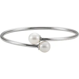 Sterling Silver 9.5mm White Pearl Flexible Bangle Bracelet
