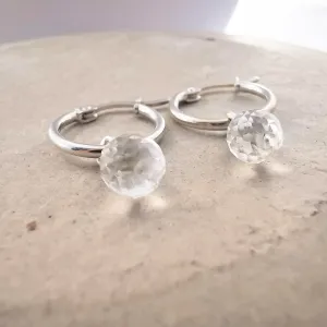 Sterling Silver Crystal Quartz Lever Back Hoop Earrings