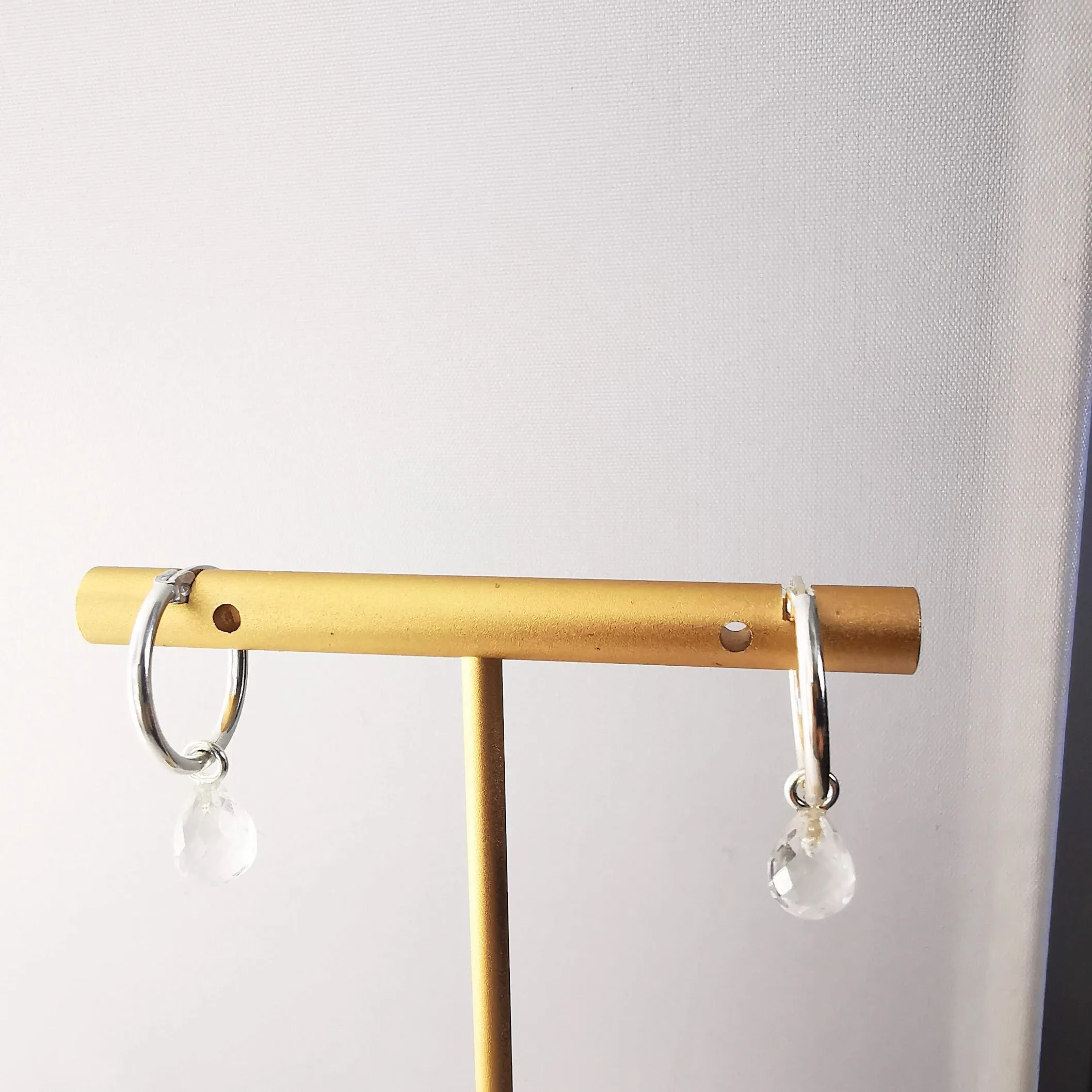 Sterling Silver Crystal Quartz Lever Back Hoop Earrings