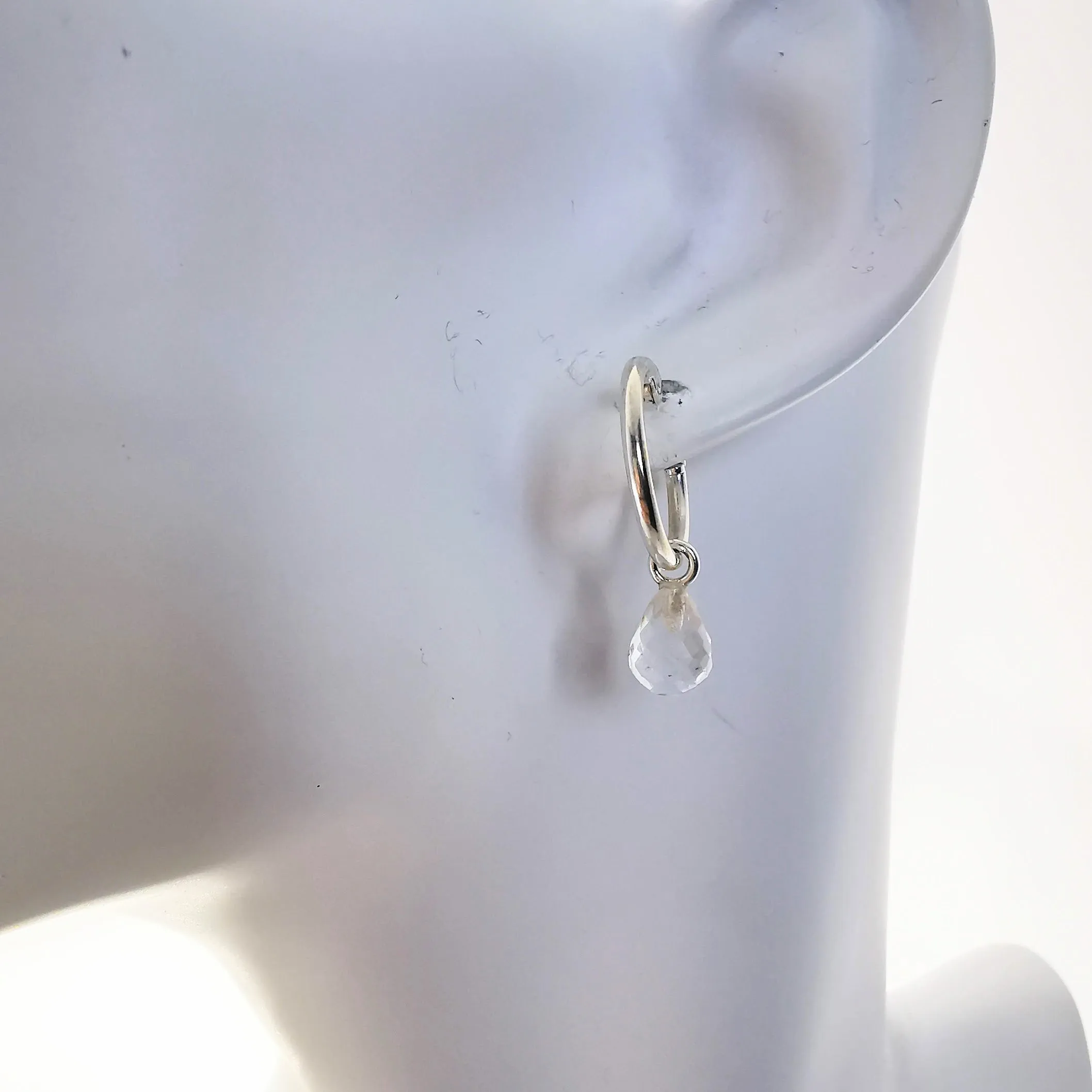 Sterling Silver Crystal Quartz Lever Back Hoop Earrings
