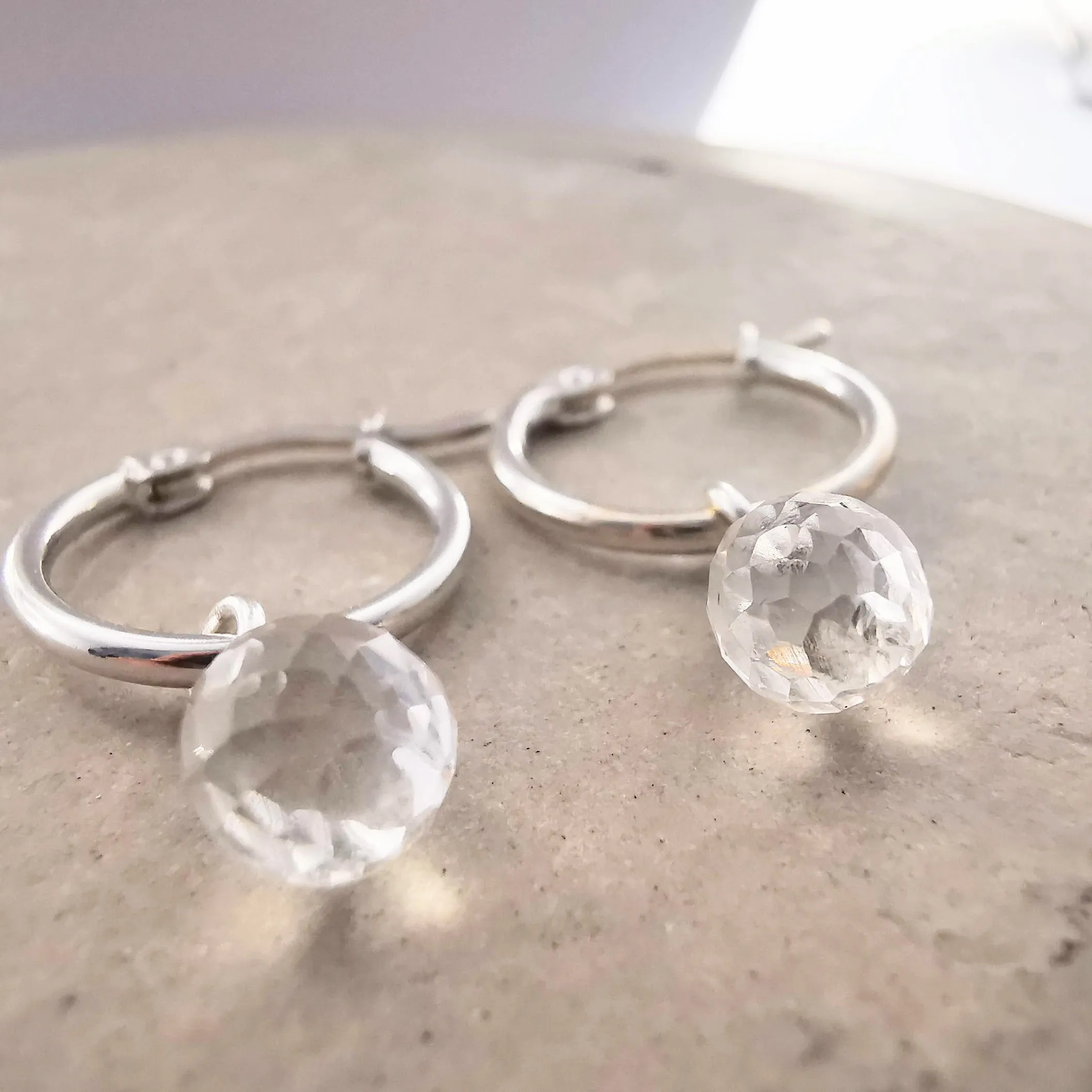 Sterling Silver Crystal Quartz Lever Back Hoop Earrings