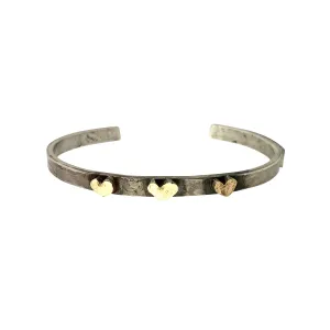 Sterling Silver Cuff Bracelet with 3 Gold Freeform Fearless Hearts