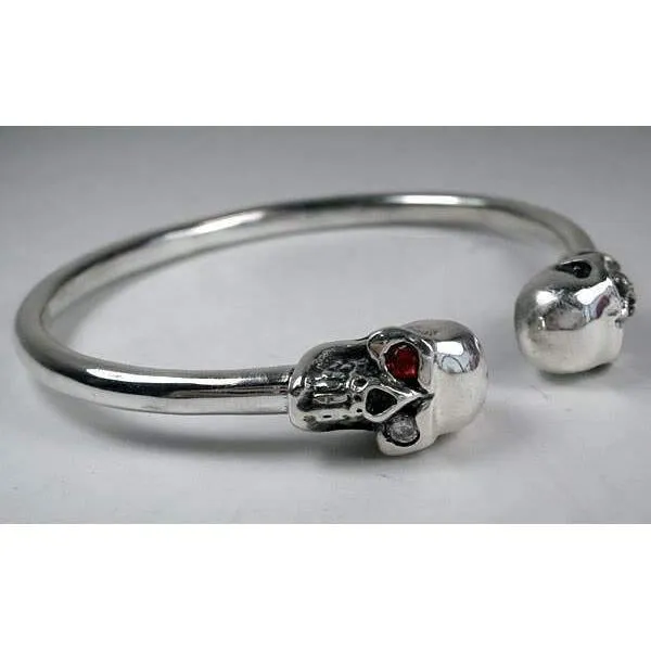 Sterling Silver Gemstone Skull Biker Cuff