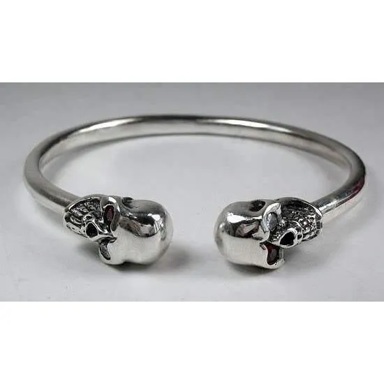 Sterling Silver Gemstone Skull Biker Cuff