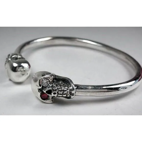 Sterling Silver Gemstone Skull Biker Cuff