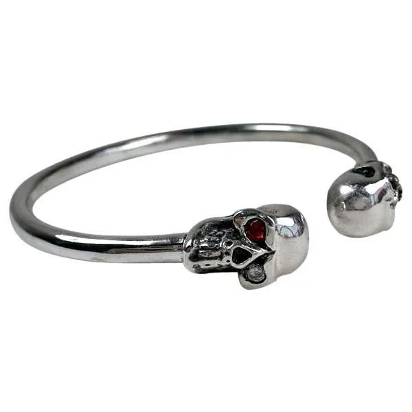 Sterling Silver Gemstone Skull Biker Cuff