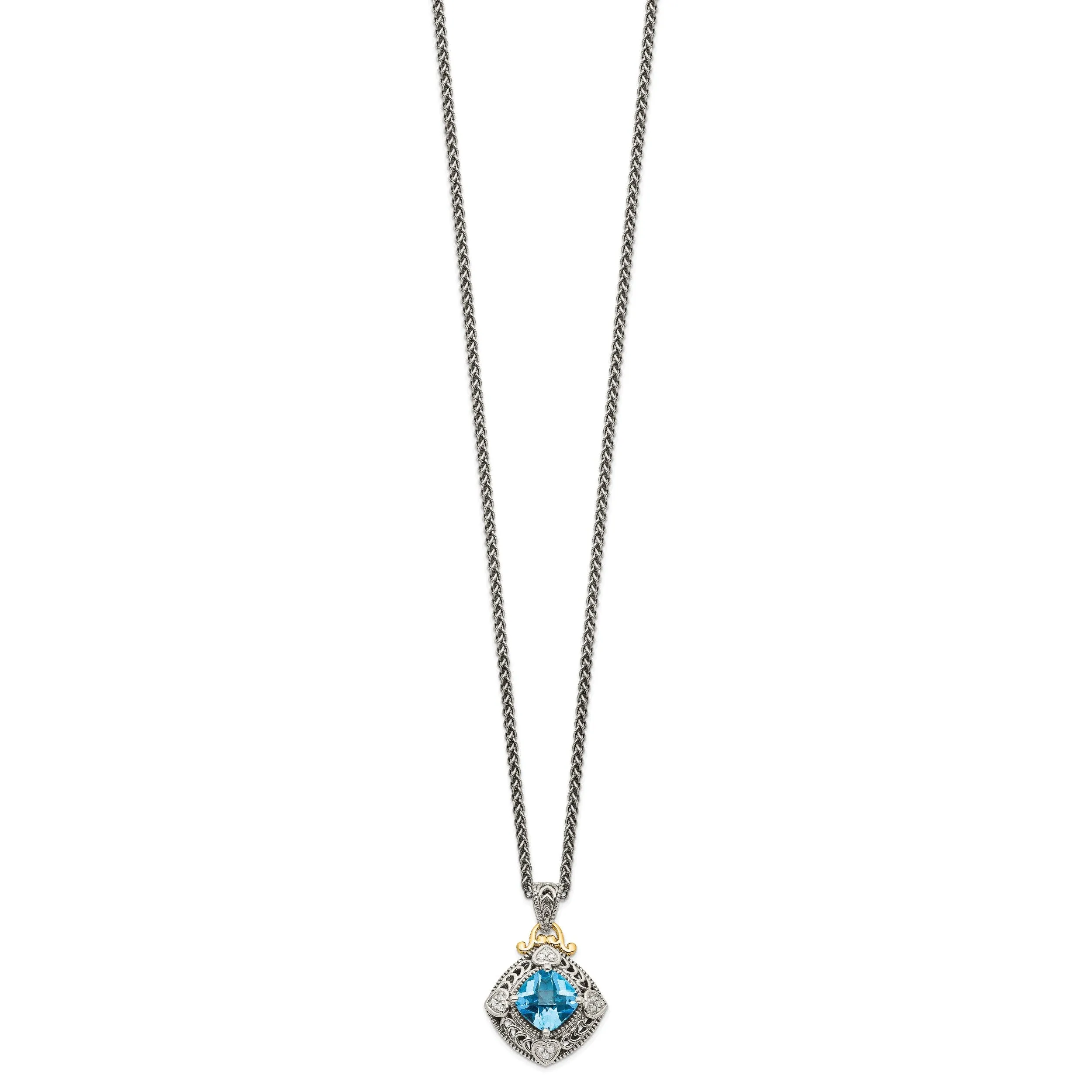 Sterling Silver Gold Diamond Topaz Necklace
