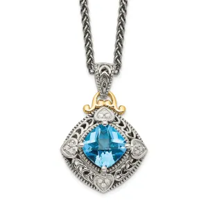 Sterling Silver Gold Diamond Topaz Necklace