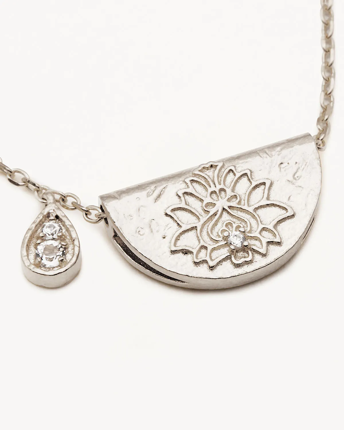 Sterling Silver Lotus Birthstone Necklace - April - White Topaz