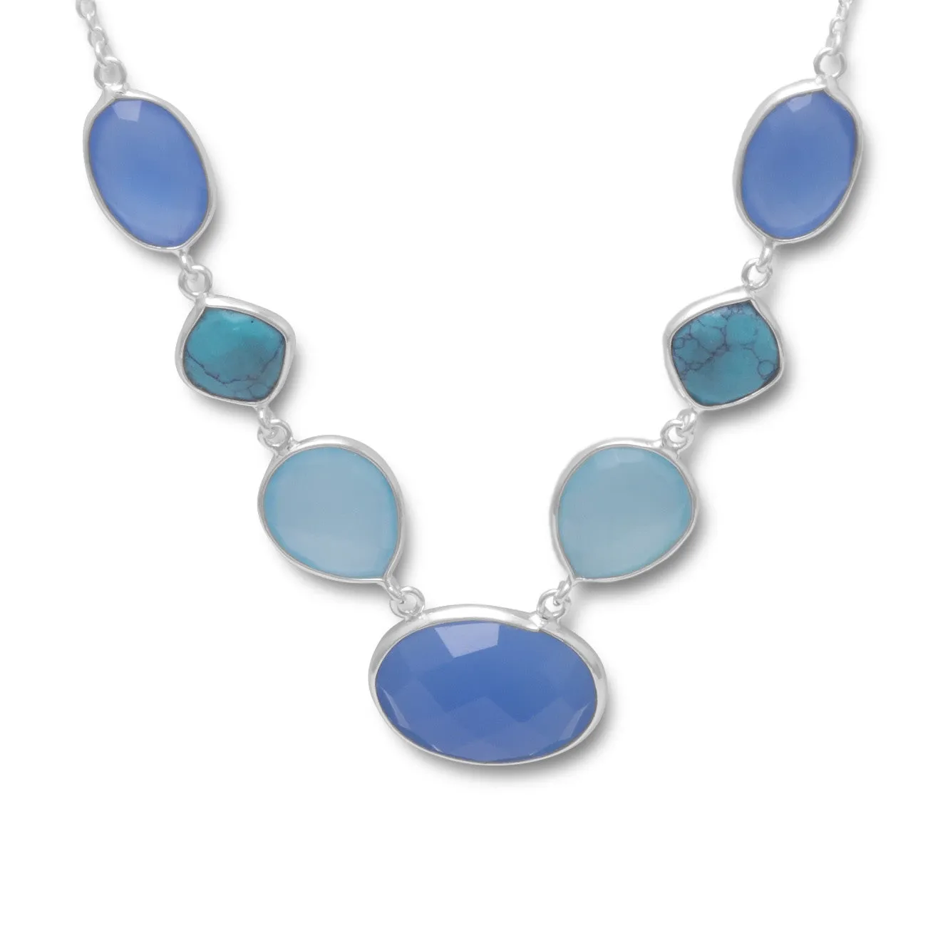 Sterling Silver Natural Turquoise and Chalcedony Necklace