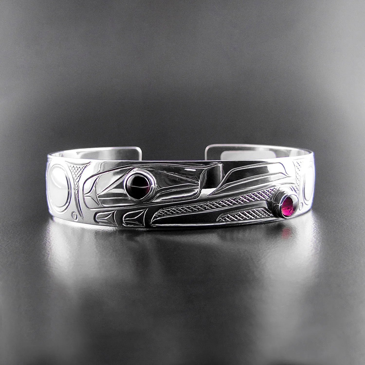 Sterling Silver Raven Bracelet with Garnet