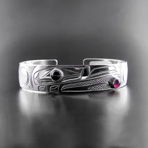 Sterling Silver Raven Bracelet with Garnet
