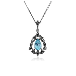 Sterlingsilber 1,42ct Topaz & 0,16 CT Markasit Viktorianischer Stil Anhänger auf 45cm Kette