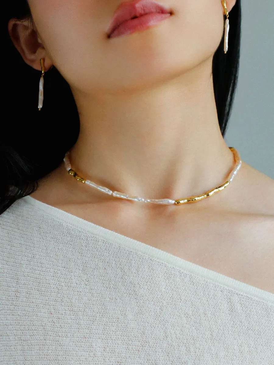 Streamer Toothpick Baroque Pearl Earrings