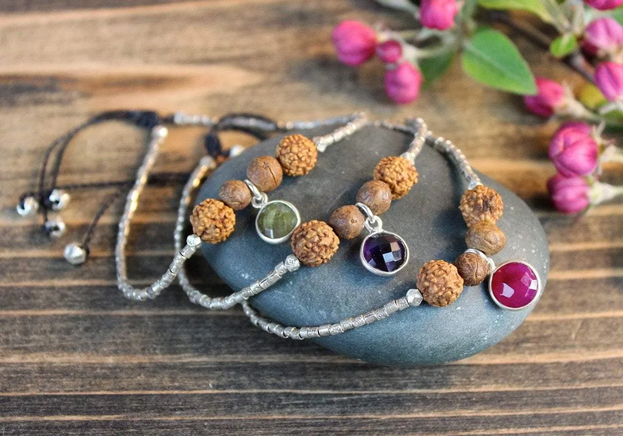 Three Gem Silver Bracelet Set