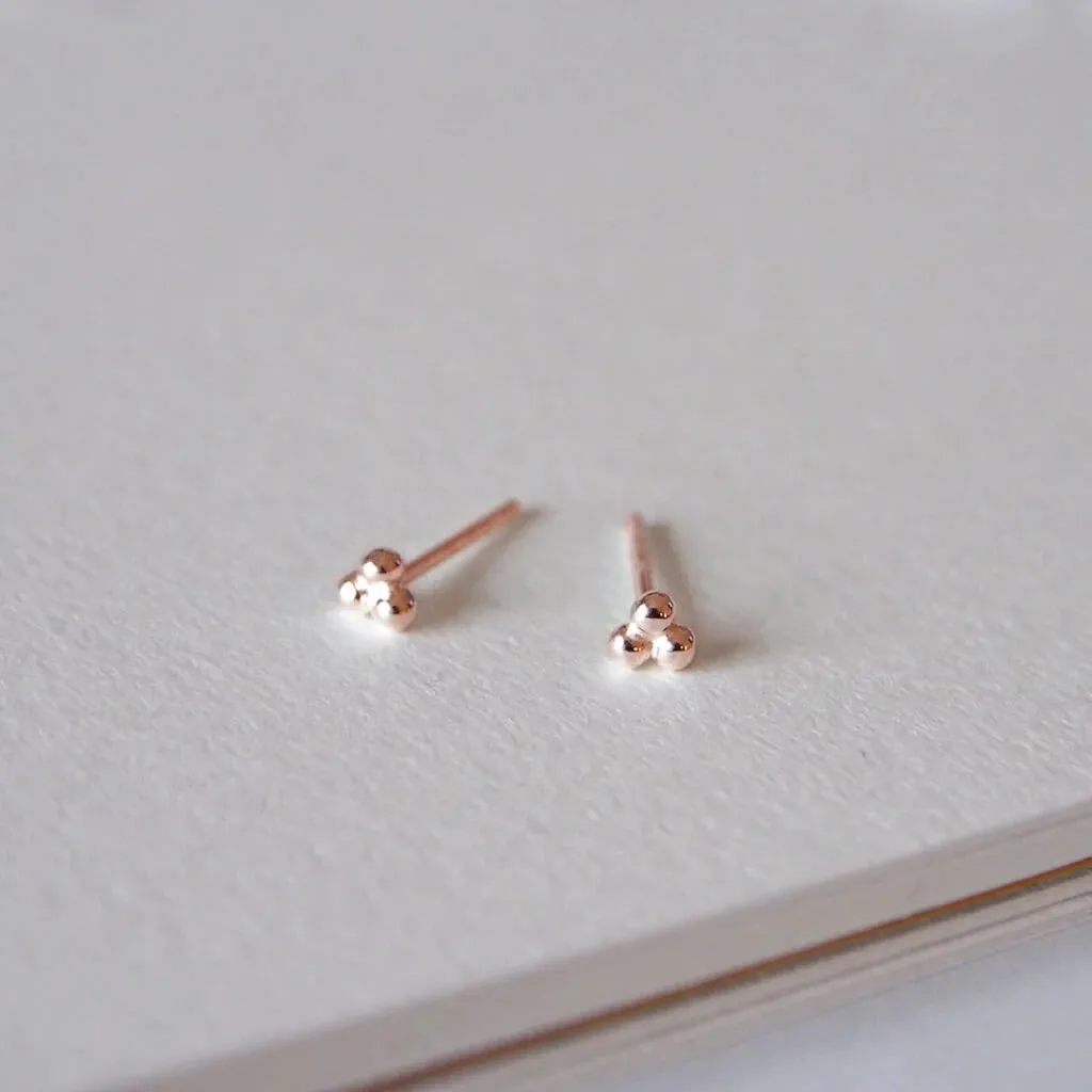 Trinity Ball Stud Earrings Rose Gold Plate