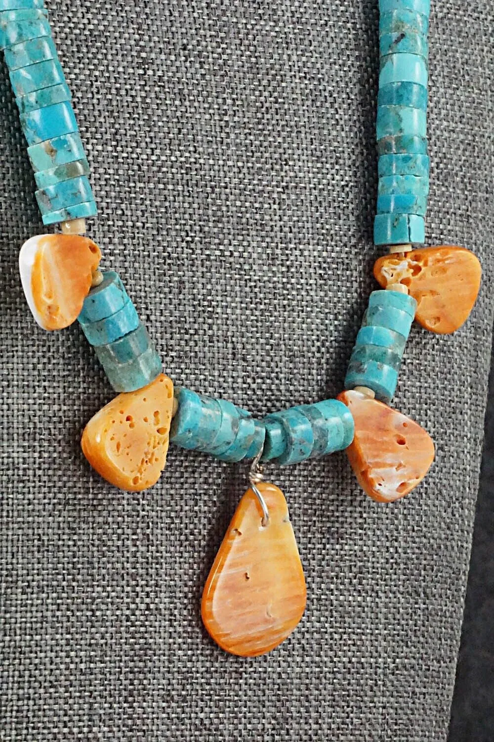 Turquoise & Spiny Oyster Necklace - Joann Garcia