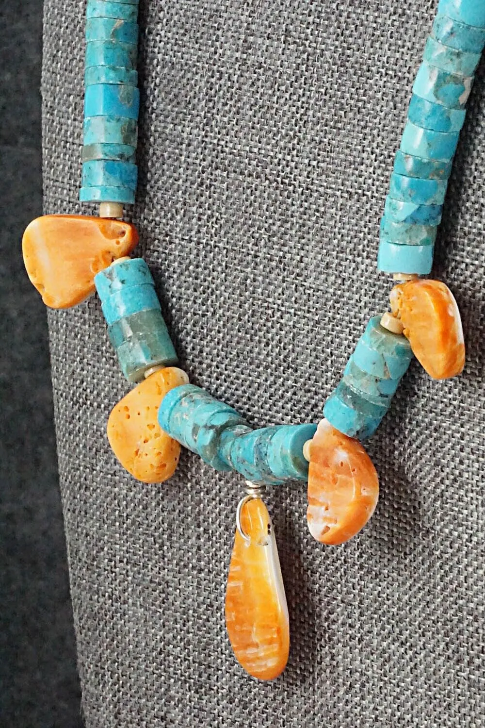 Turquoise & Spiny Oyster Necklace - Joann Garcia