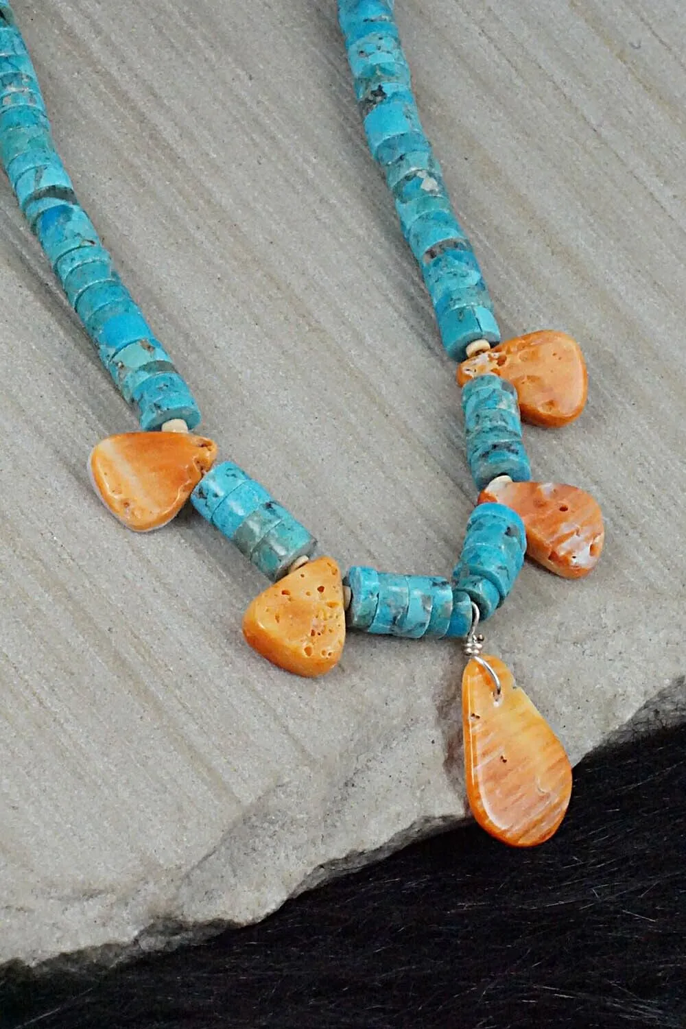 Turquoise & Spiny Oyster Necklace - Joann Garcia
