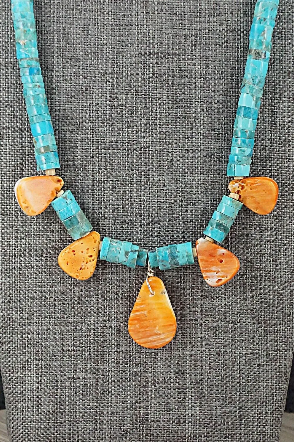 Turquoise & Spiny Oyster Necklace - Joann Garcia