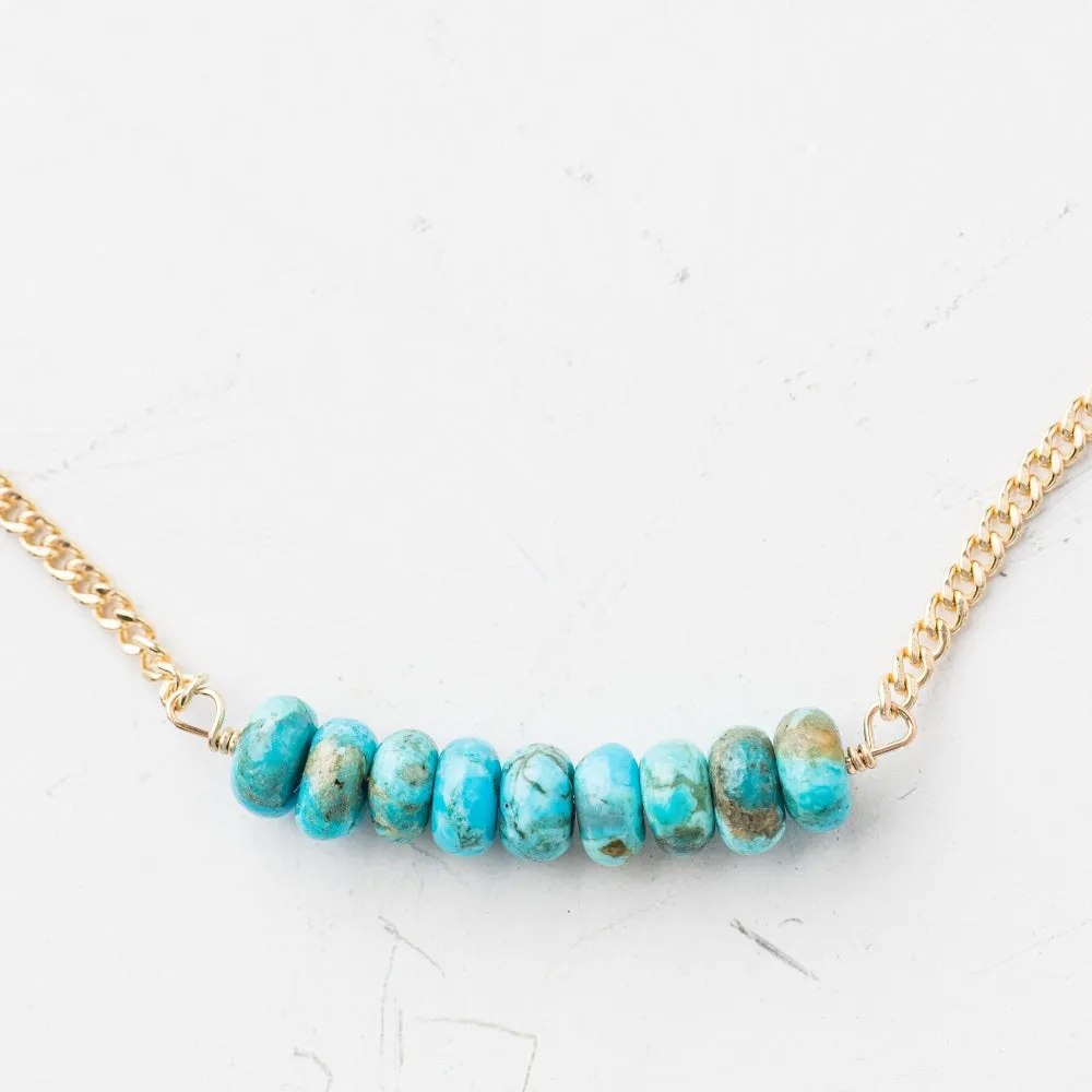 Turquoise Arch Necklace on Gold Curb Chain