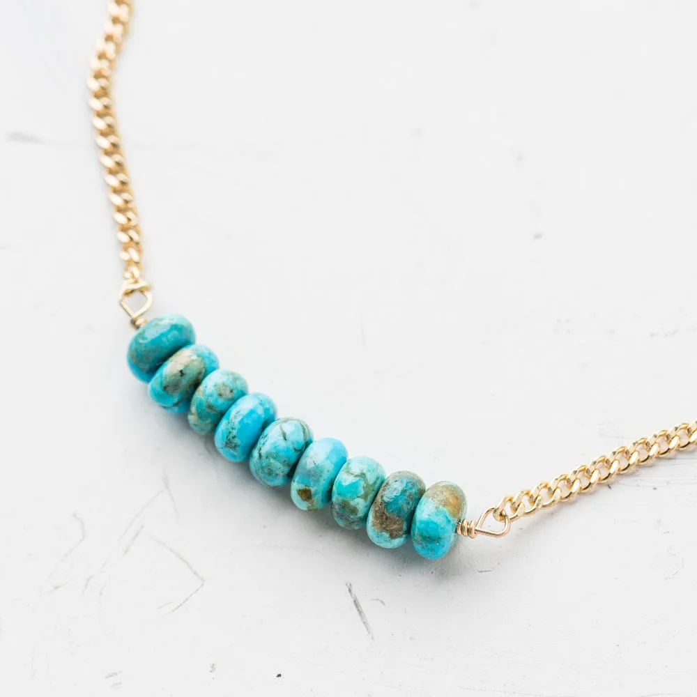 Turquoise Arch Necklace on Gold Curb Chain