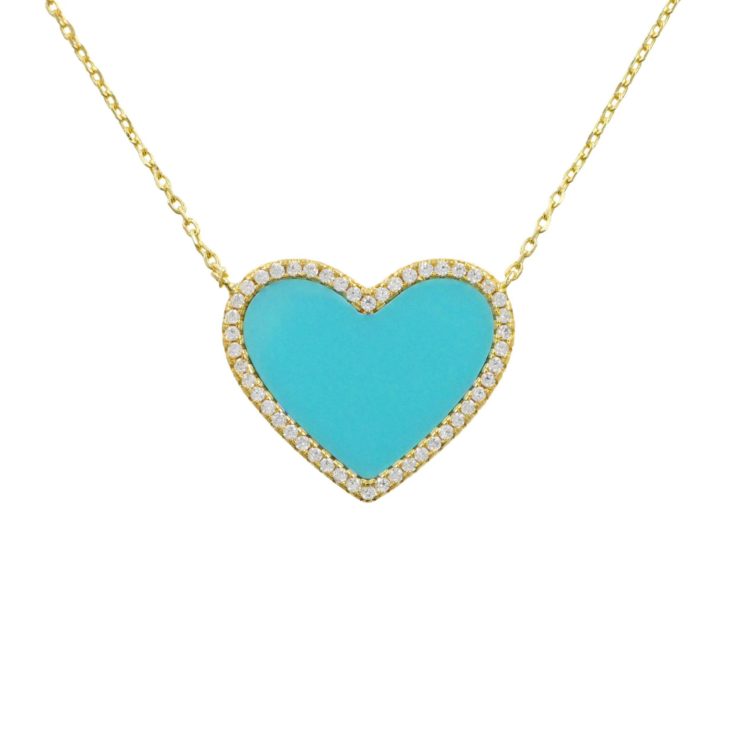 Turquoise Heart Necklace with White Crystal Pave