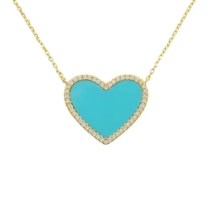Turquoise Heart Necklace with White Crystal Pave