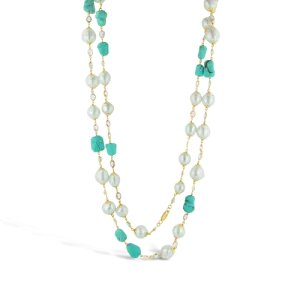 Turquoise, Pearl & White Sapphire Necklace
