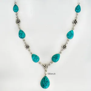 Turquoise Phool Silver Necklace