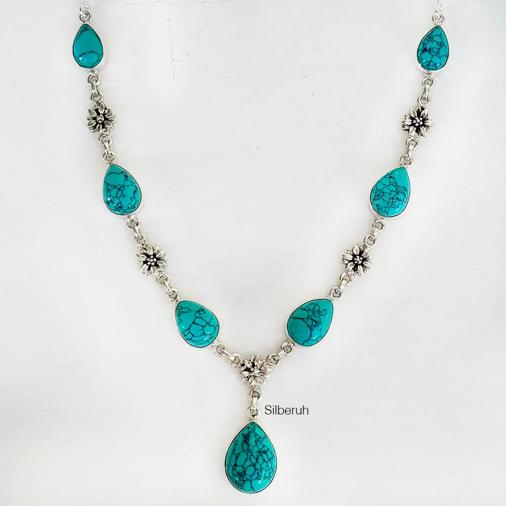 Turquoise Phool Silver Necklace