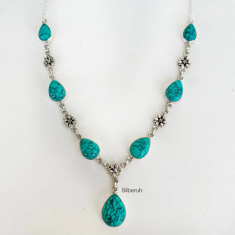 Turquoise Phool Silver Necklace