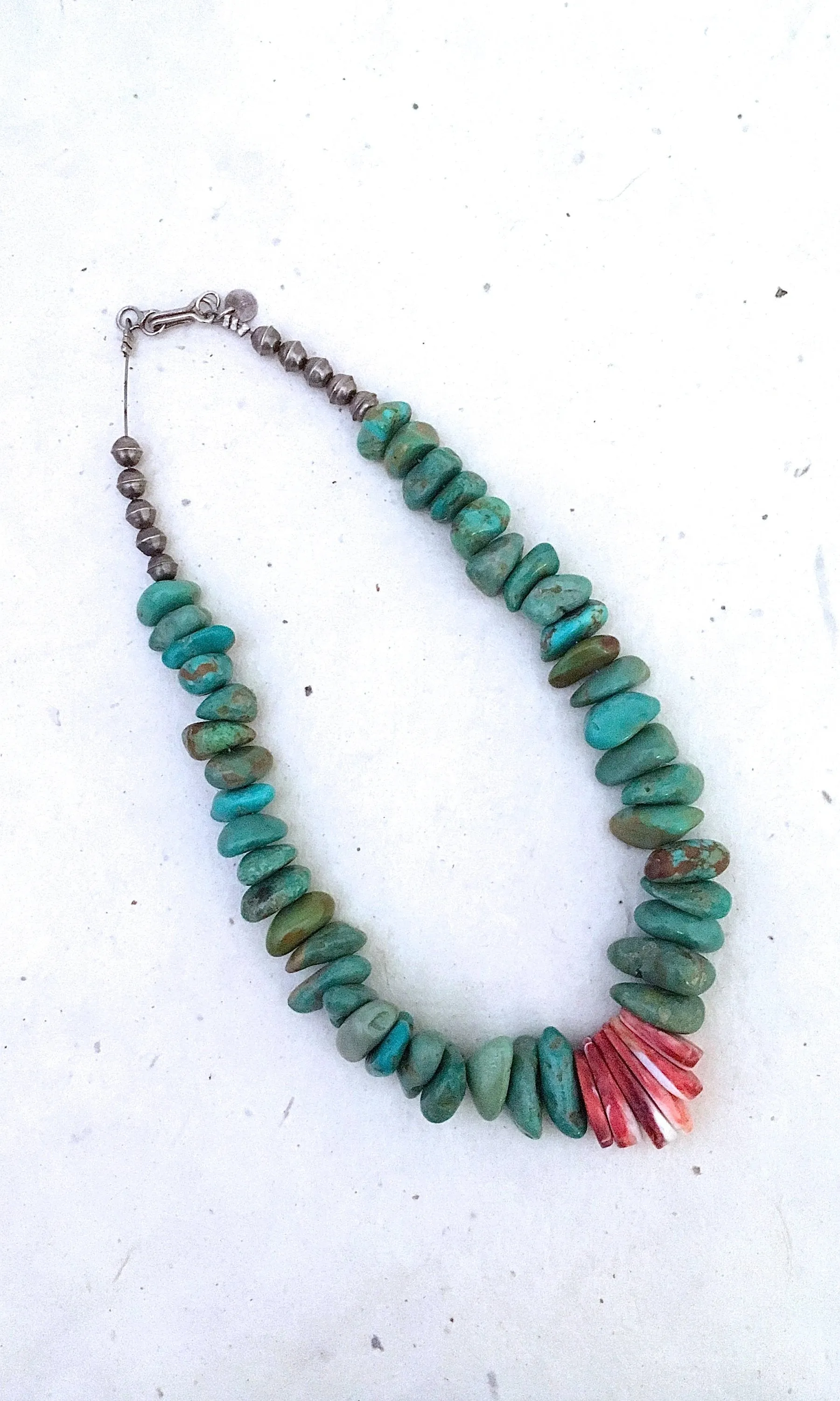 TURQUOISE ROCKS 70's/80's Turquoise Nuggets, Spiny Oyster, and Silver Pearls Choker