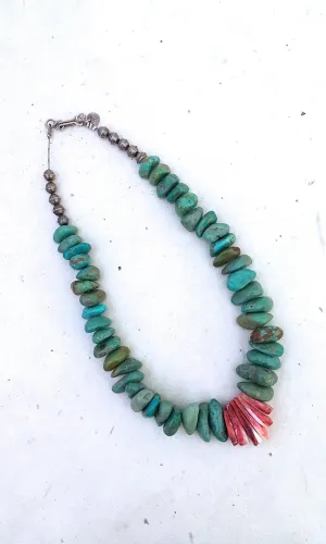 TURQUOISE ROCKS 70's/80's Turquoise Nuggets, Spiny Oyster, and Silver Pearls Choker
