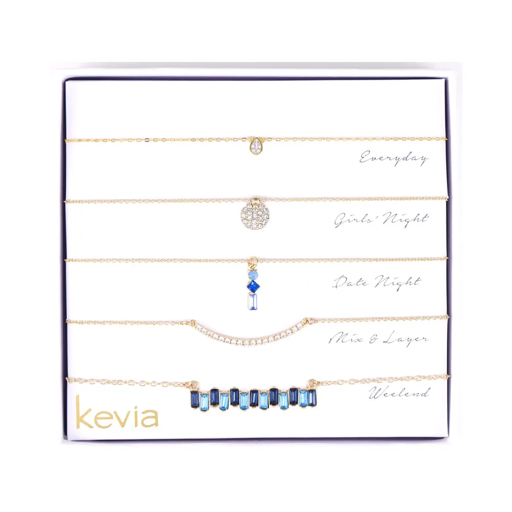 Two-Tone Blue Pave Pendant Necklace Set