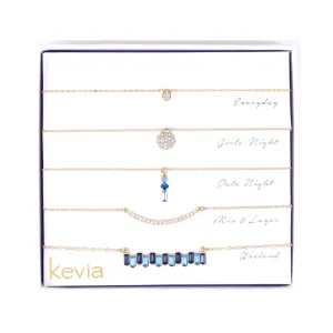Two-Tone Blue Pave Pendant Necklace Set