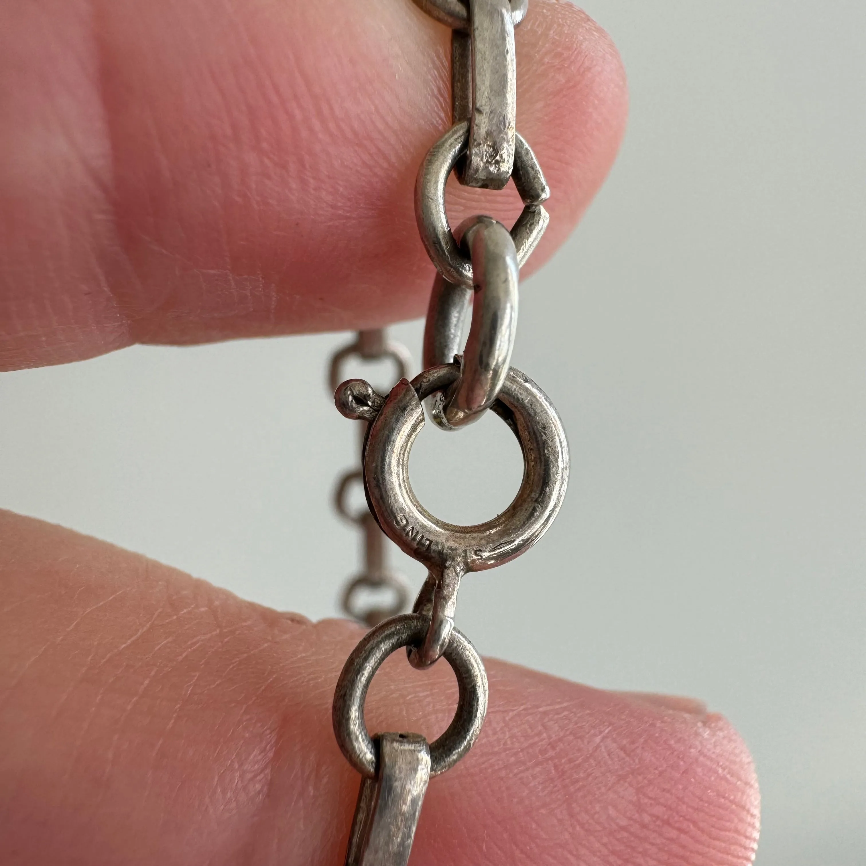 V I N T A G E // lucky links / sterling silver and turquoise horseshoe panel necklace / 18", 46g