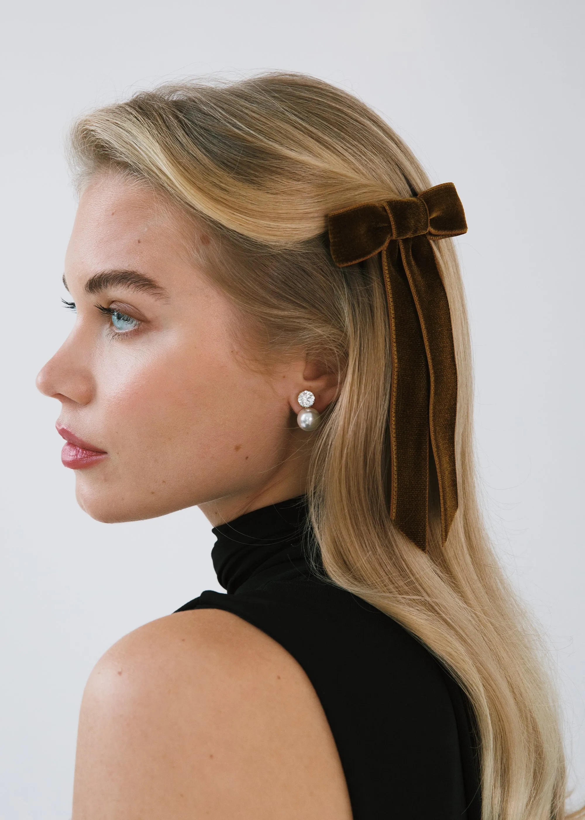 Velvet Bow Barrette -- Topaz