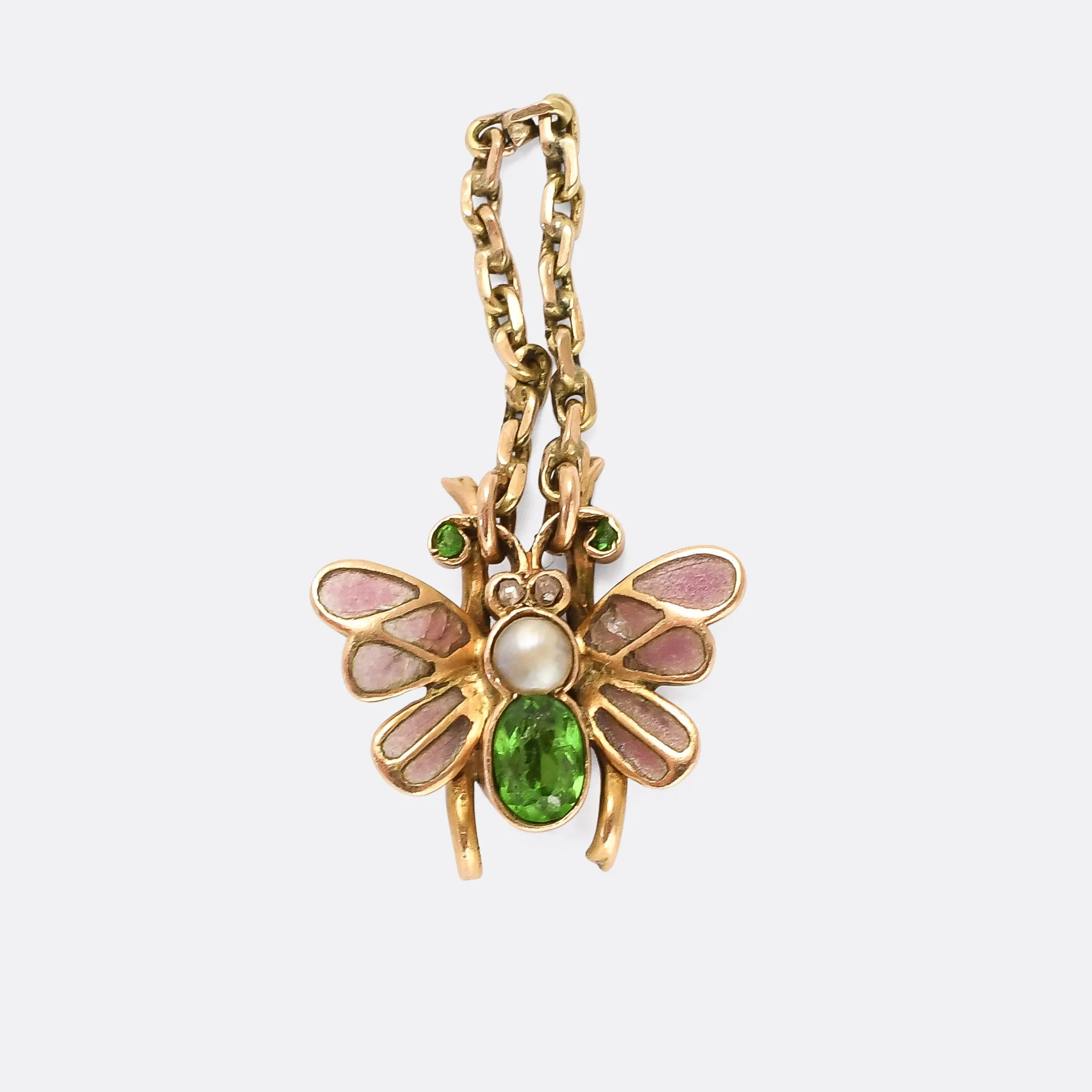 Victorian Demantoid Garnet & Pearl Plique-à-Jour Pendant
