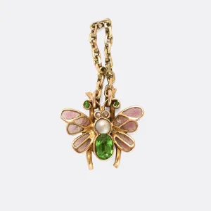 Victorian Demantoid Garnet & Pearl Plique-à-Jour Pendant