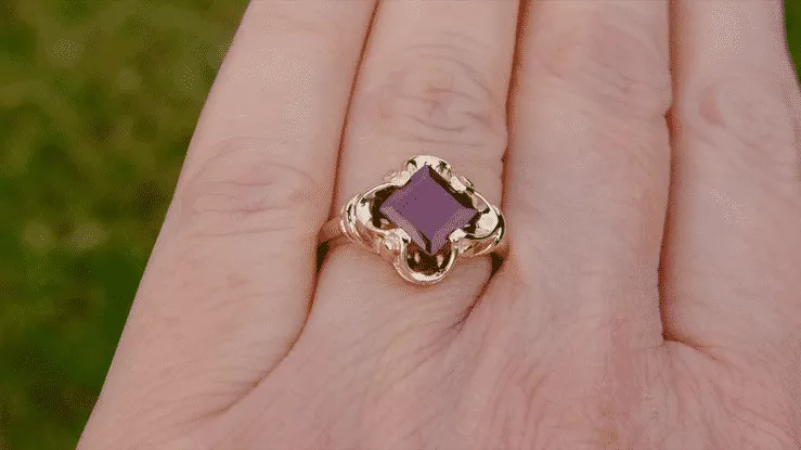 Victorian Square Pyrope Garnet Ring in 14 Karat Yellow Gold