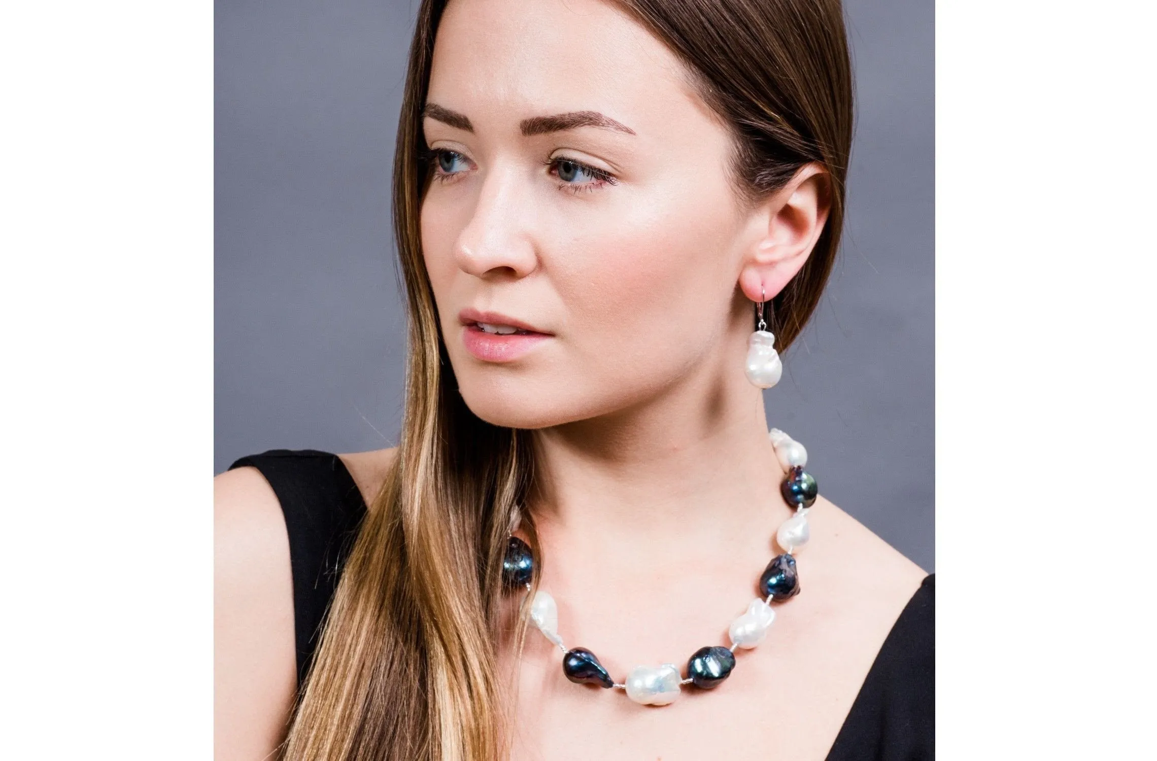 White Freshwater Baroque Pearl Necklace and Earrings Set