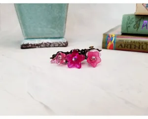 Wire Wrapped Lucite Flower Barrette in Pink, Bridesmaid, Wedding, Floral, Garden, Boho, Bohemian, Choice of Colors and Metals