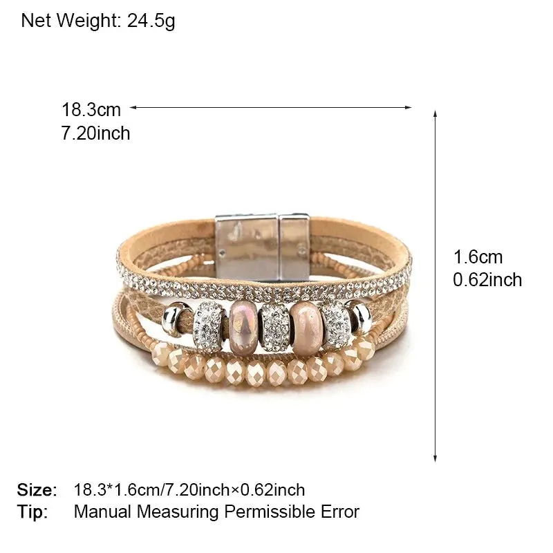 'Yiray' Beads and Rhinestones Cuff Bracelet - white