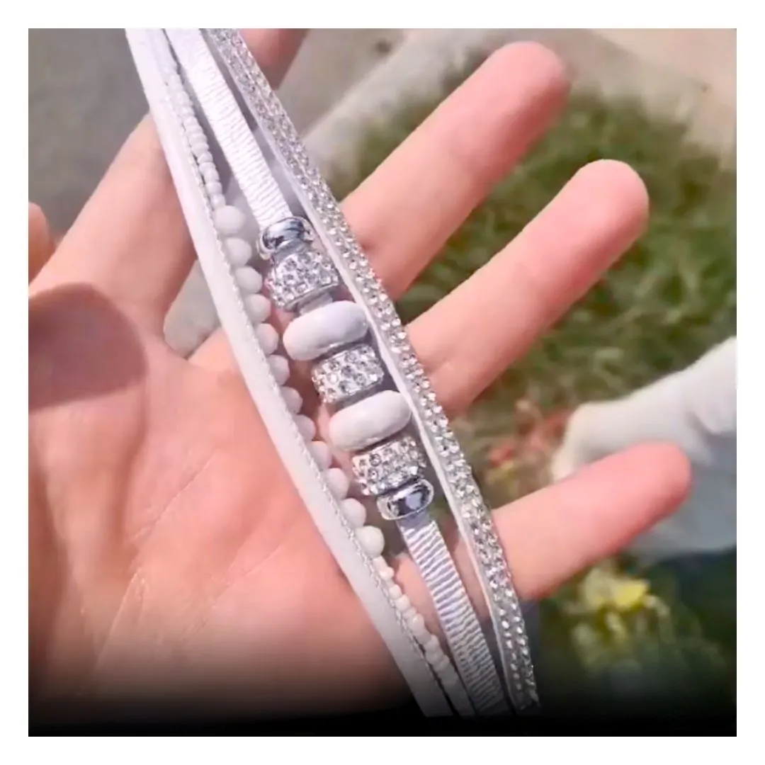 'Yiray' Beads and Rhinestones Cuff Bracelet - white