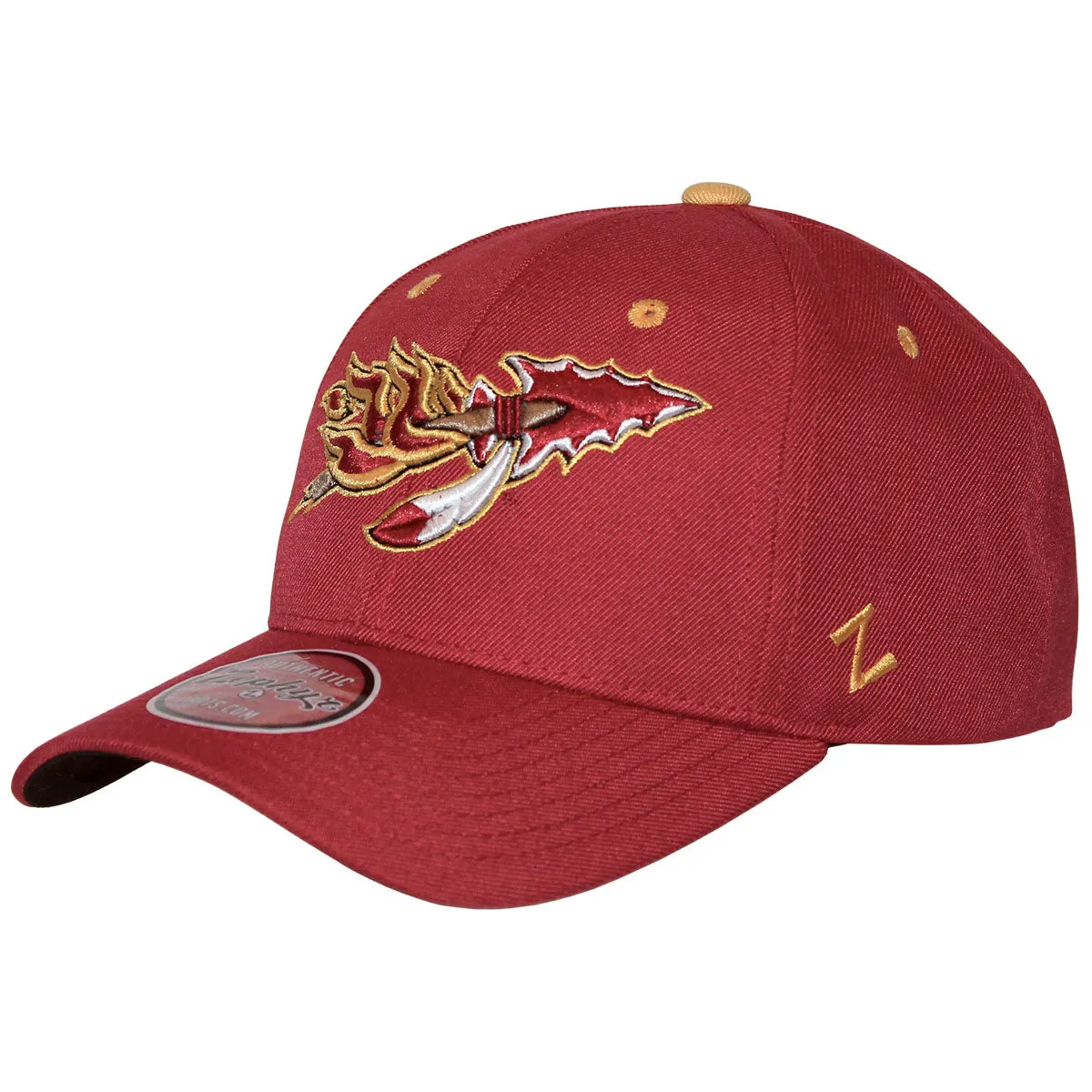 Zephyr Vault Flaming Spear Design Adjustable Snapback Cap - Cardinal
